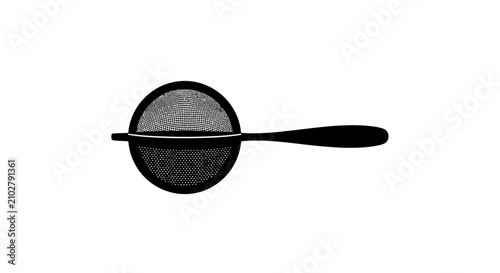 Schilderij op canvas Black tea strainer with handle on white background with illustration preparation