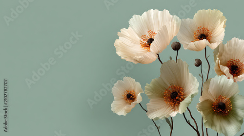 delicate floral illustration of blooming magnolia flowers and branches on teal backdrop