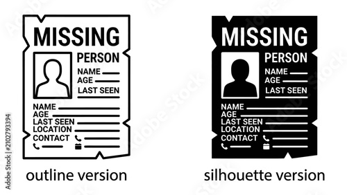 Canvastavla Missing Person Poster: Two graphic representations of a MISSING PERSON poster, one in outline and one in silhouette, convey a solemn message of absence and urgency