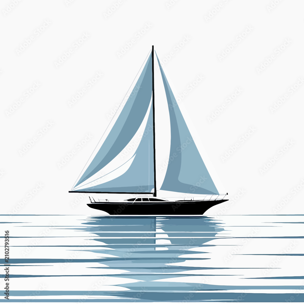 Fototapeta premium Modern Sailboat Gliding on Calm Water with Reflection.