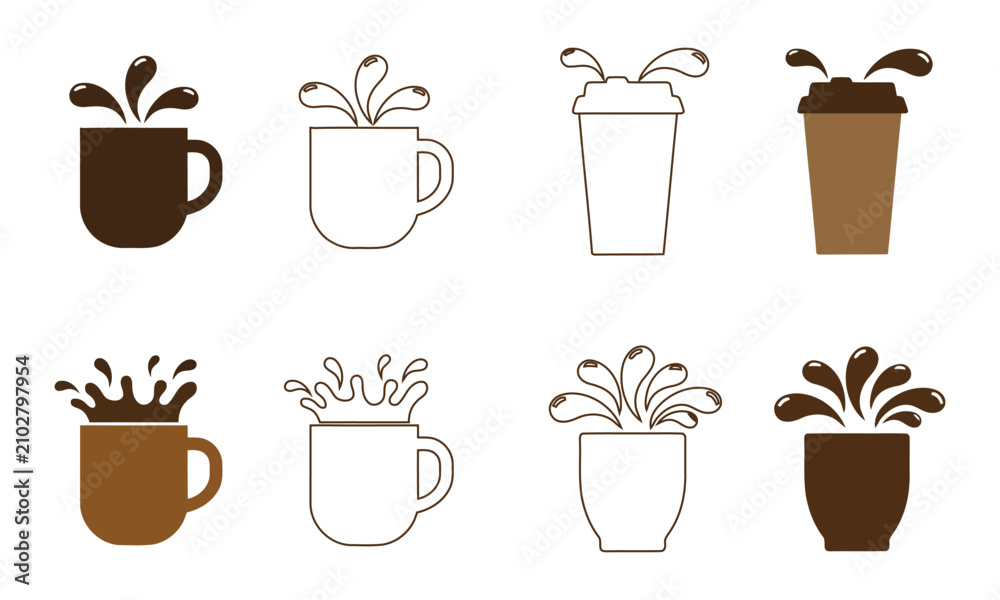 Obraz premium Illustrated Coffee Plant Growth Sequence In Mugs And Pots