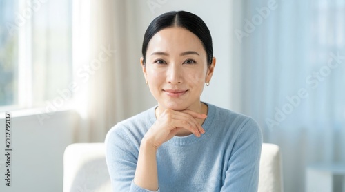 Portrait of a serene japanese woman with natural makeup