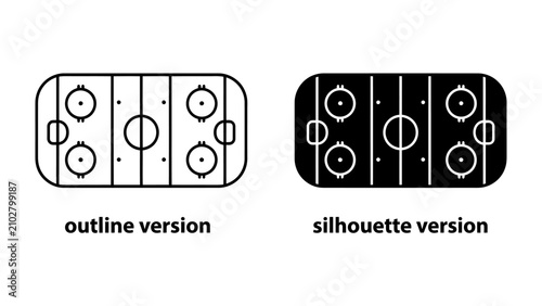 Canvas Print Ice Hockey Rink Design: A pair of simple, stylized icons representing an ice hockey rink, one in outline and the other in silhouette, ideal for sports graphics and design