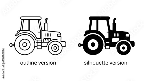 Tableau sur toile Tractor Outline and Silhouette: Two distinct representations of a tractor, one in outline and the other as a solid silhouette, showcasing the form of agricultural machinery