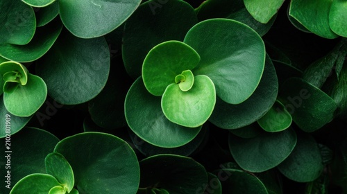Lush green foliage featuring various leaf shapes and textures, creating a serene natural backdrop suitable for products displayed on podiums or pedestals