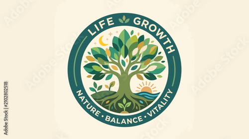 Fotografía Circular logo design featuring a stylized tree representing life growth nature balance and vitality