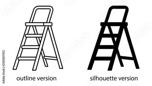 Konstfotografi Ladder Icons: Two simple icons of a stepladder, one in outline style and the other as a silhouette, representing ascent and utility
