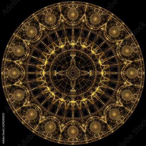 intricate golden mandala forming a casino roulette wheel, sacred geometry patterns