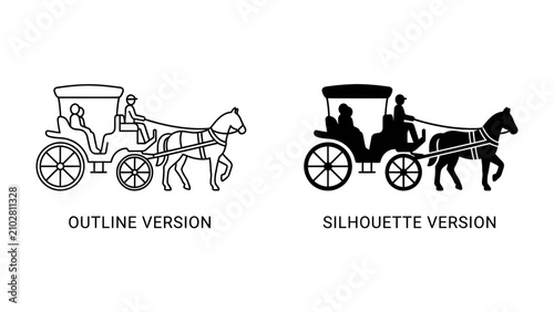 Bild auf Leinwand Horse-drawn Carriage Outline and Silhouette