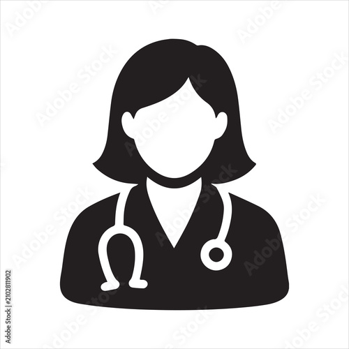 Silhouette vector of a female doctor icon wearing a stethoscope. Perfect for medical, clinic, and healthcare projects.
