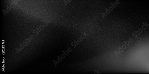 Fényképezés Black matte textured background with floating dust particles illuminated by soft light in the top right corner, creating a deep contrast between black and white