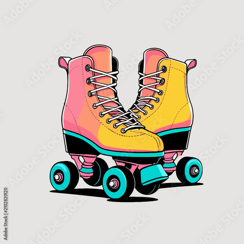 Retro roller skates with colorful design and laces.
