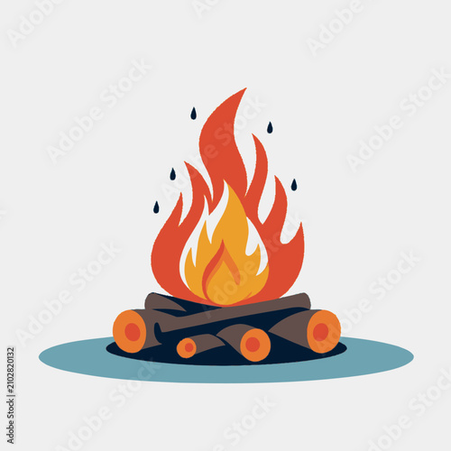 Stylized illustration of a campfire with burning logs and flames.
