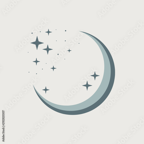 Crescent moon with twinkling stars illustration.