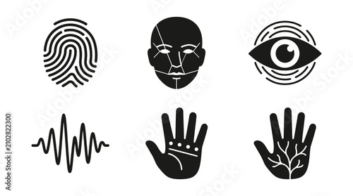 Tableau sur toile Biometric identification icon set showing fingerprint, face, eye, and hand recog