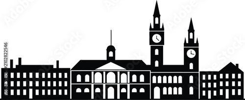 Schilderij op canvas Black and white of a mosque with two minarets and arched windows architecture is