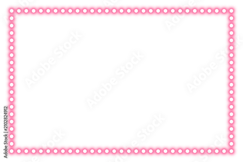 Retro Pink Neon Marquee Rectangular Frame Glowing Dotted Border Graphic Element Isolated on Transparent Background
