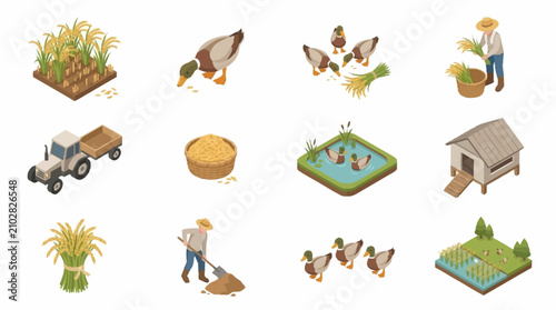 Photos Colorful isometric farm and agriculture icons set.