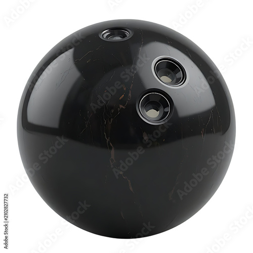 Classic Black Bowling Ball Isolated on White Background PNG 
