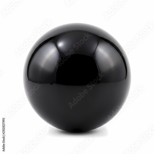 Shiny black orb sphere with glossy surface reflection representing perfection and balance for creative design assets that require a smooth curved geometry shape for conceptual commercial