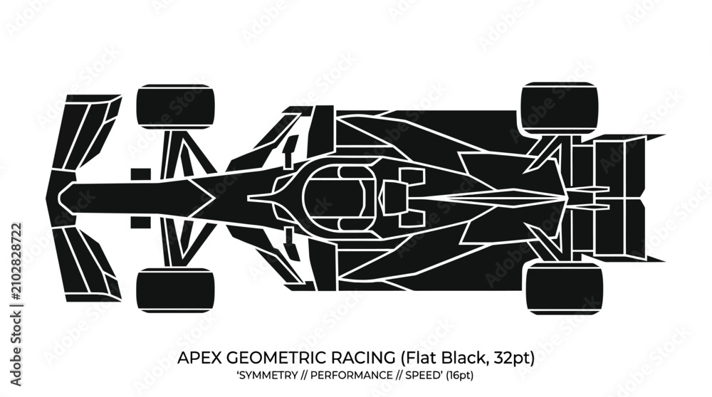 Obraz premium Minimalist Black Formula 1 Race Car Silhouette Top View, Geometric Design, Speed Concept