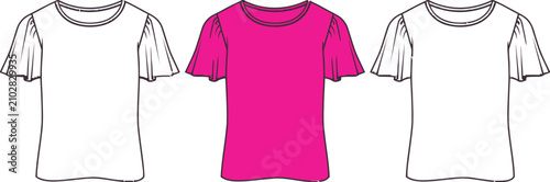 Tableau sur toile Pink long sleeve tshirt with white collar and cuffs on white background t-shirt