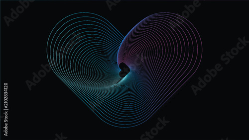 Fotografía A vibrant heart shape formed by swirling lines of turquoise and magenta glows against a stark black background, symbolizing love and connection
