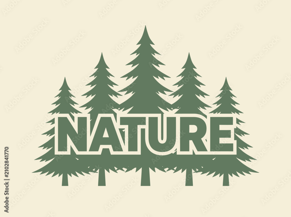 Obraz premium Minimalist Nature Graphic with Pine Forest Illustration and Bold Text for Eco Branding