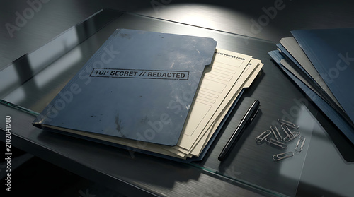 Open dossier file folder displaying blank suspect profile sheet templates on desk