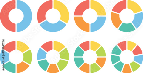 Tableau sur toile Colorful Donut Pie Chart Segment Set with Two Three Four Five Six Seven Eight an