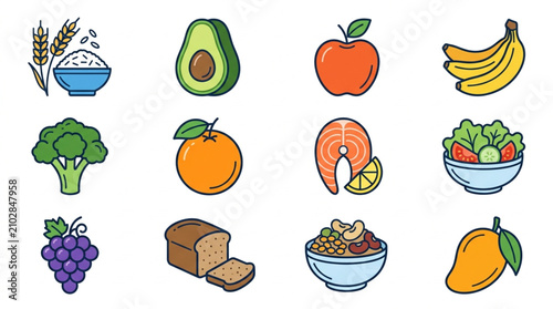 Obraz na plátně Healthy Food Icons Collection Representing Balanced Diet.