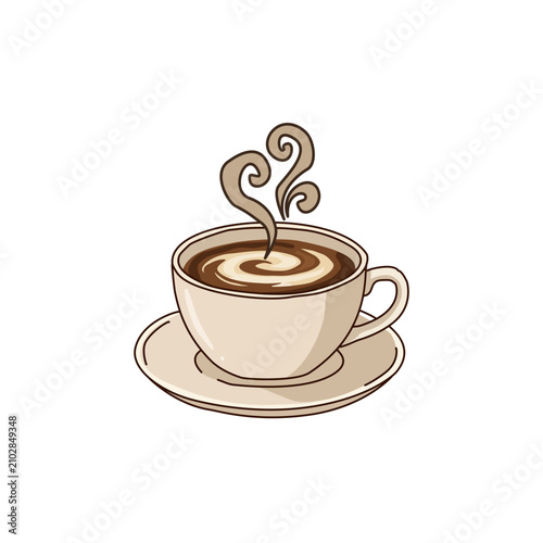 Steaming Coffee Cup with Latte Art on Saucer Vector Illustration