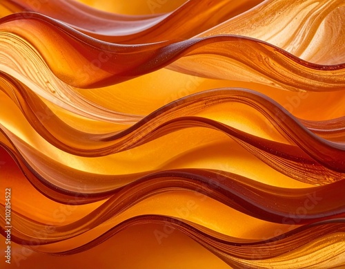 Amber Orange Organic Wave Pattern, Translucent Flowing Liquid Glass Texture Background
