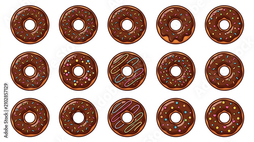 Quadro su tela Delicious Chocolate Frosted Doughnuts Arranged in a Grid Pattern.