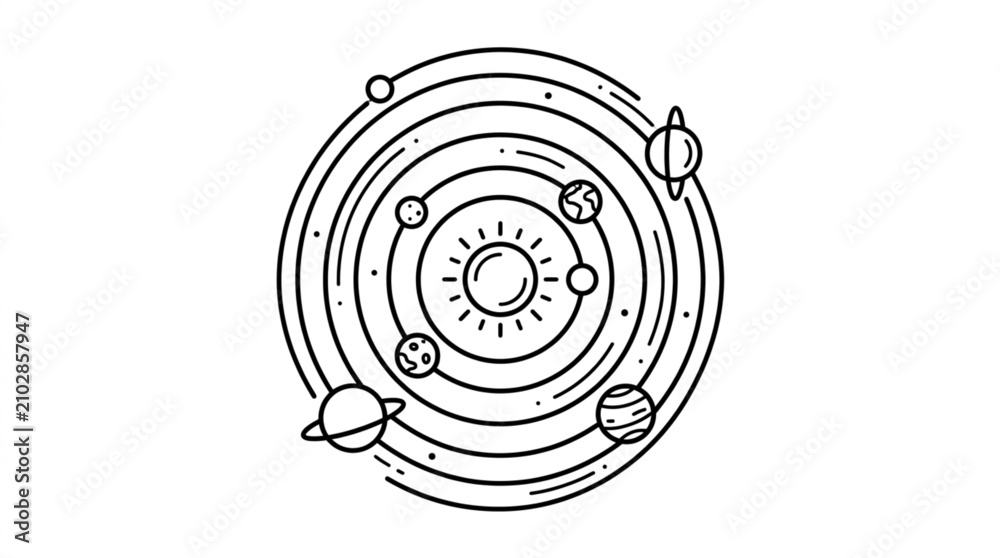 Fototapeta premium Stylized Solar System Diagram with Planets Orbiting Sun.