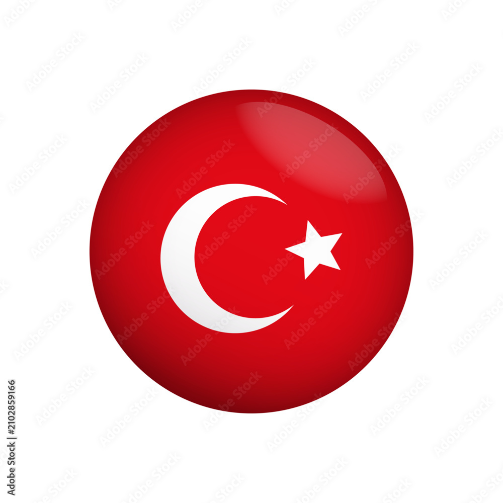 Obraz premium Vector round glossy button with the Turkish flag national symbol icon