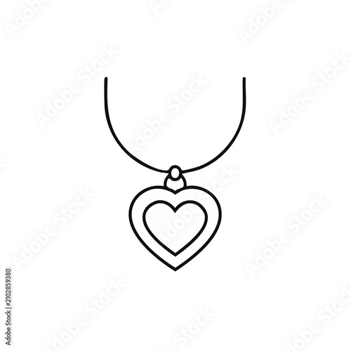 Simple outline drawing of a heart pendant necklace symbolizing love and romance