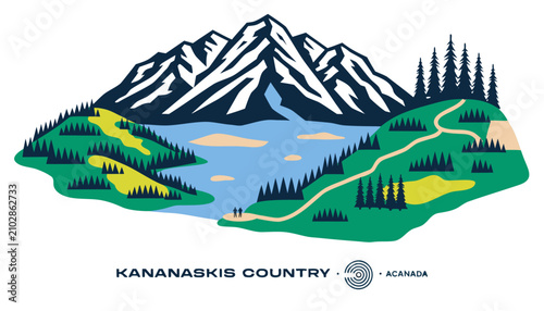 Cuadro en lienzo Very beautiful realistic vector illustration of KANANASKIS COUNTRY • ALBERTA fea