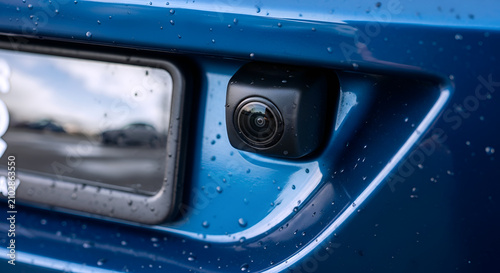 car parking camera mounted on the blue car body