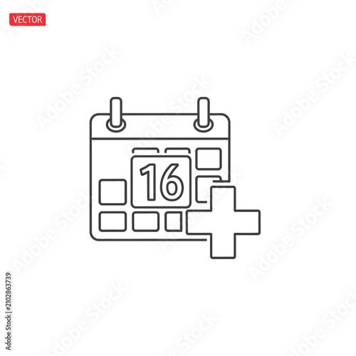 Calendar icon with plus sign.