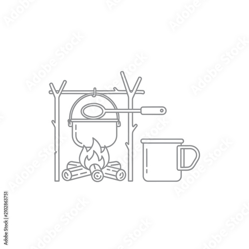 Campfire Cooking Pan and Mug Setup.