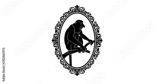 Fotografía Monkey in oval frame silhouette.