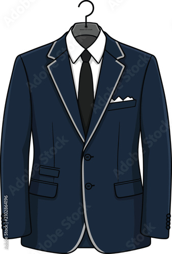 Foto Formal navy blue suit jacket and tie vector illustration