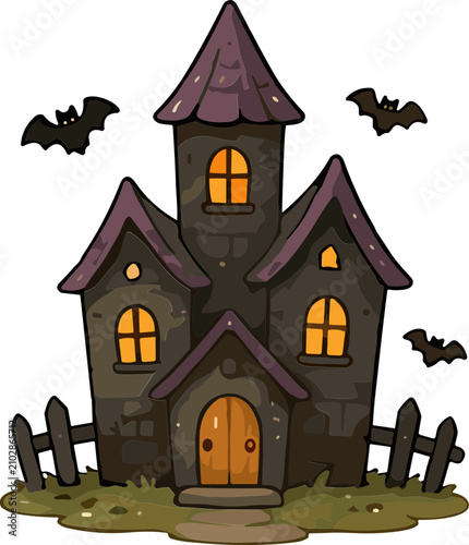 Spooky Halloween Haunted House Castle with Bats Sticker