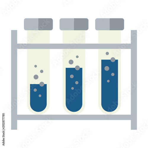 Three test tubes with blue liquid and bubbles on a rack in laboratory setting
