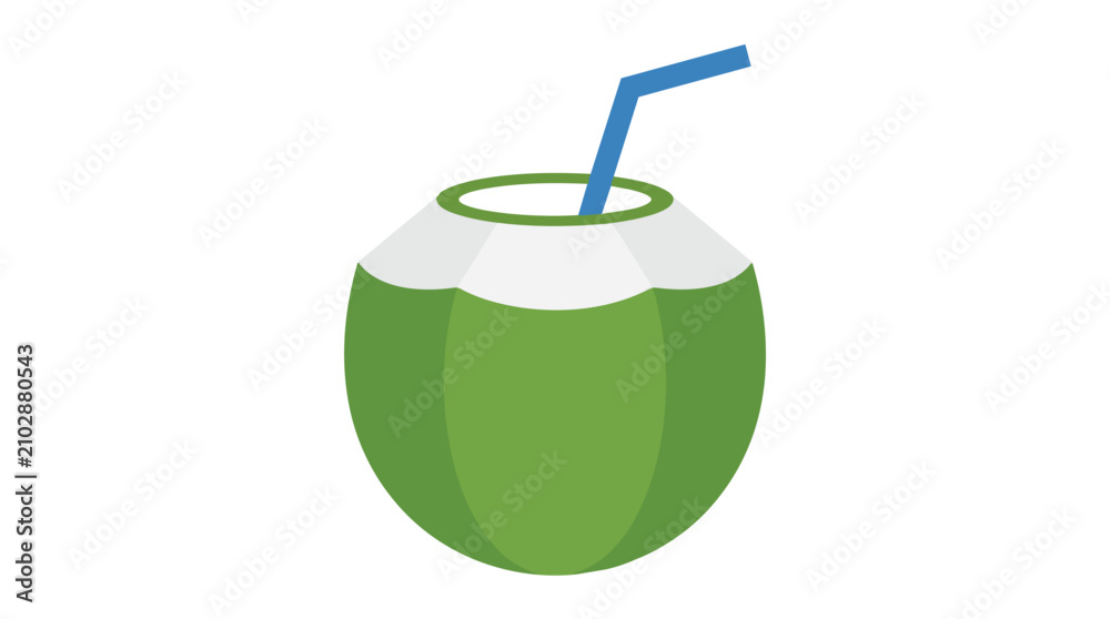 Obraz premium Refreshing Tropical Young Green Coconut Fruit with Drinking Straw Isolated on White Background Graphic Design