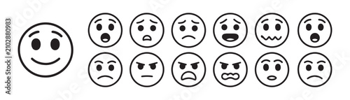 Foto Collection of emoji icons expressing a range of emotions in simple line art style