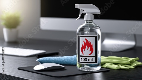 100ml flammable liquid spray bottle in office setting.