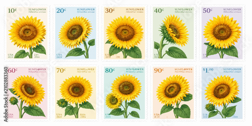 Konstfotografi Set of Sunflower Postage Stamps