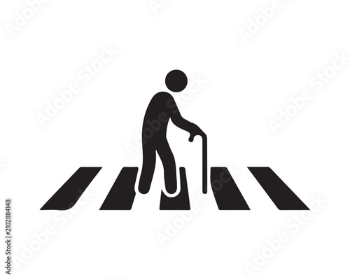 Fotografía PrintBlind person using white cane crossing pedestrian street